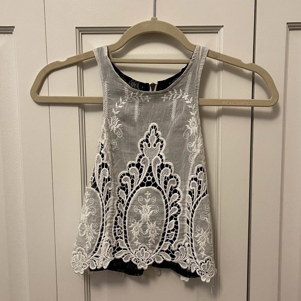 White and Black Lace Top